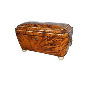 Antique early 19th century tortoiseshell tea caddy, approx 17…