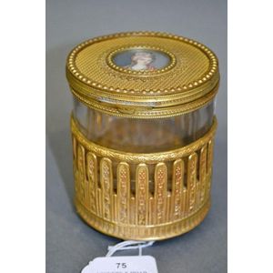 Antique French gilt footed crystal cylinder form jewellery/…