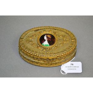 Antique French gilt bronze footed jewellery box, foil portrait…