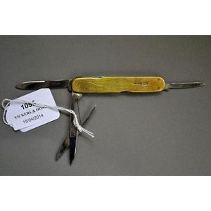 18ct yellow gold mounted pocket knife, marked for Sheffield, 7.…