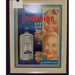 Vintage Dominion Dry Gin advertising poster 'Bottled in Bond by…