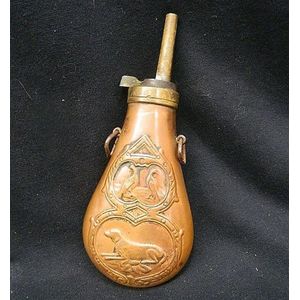 19th century copper and brass powder flasks and horns - price