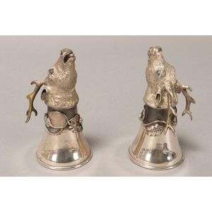 Pair of Russian silver stag head stirrup cups, marked 84,…