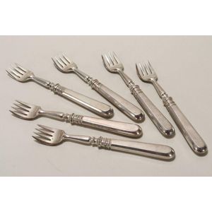 Set of six Russian 19th century silver oyster fork impressed…