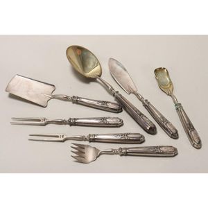 Russian seven piece silver serving set, impressed double headed…