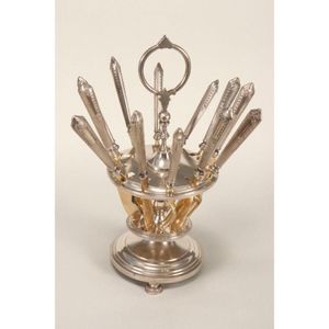 Set of six Russian gilt silver fruit knives and forks, the…
