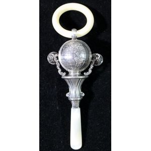 Edwardian Silver Child's Rattle With Globe And Ivory Ring - Baby 