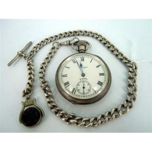 Silver Waltham Pocket Watch with Stone Fob Chain - Watches - Pocket ...