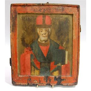 An icon of St Nicholas the miracle worker, holding the book of…