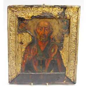An icon of St Nicholas the miracle worker, holding the book of…