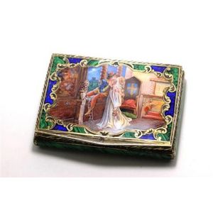 A silver (800) malachite and lapis box, hand painted porcelain…