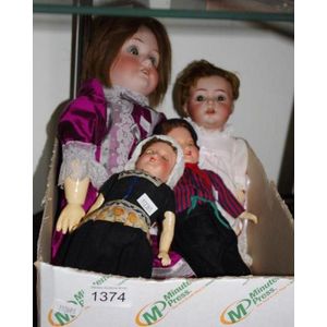 Four antique and vintage bisque headed dolls, tallest 45 cm…