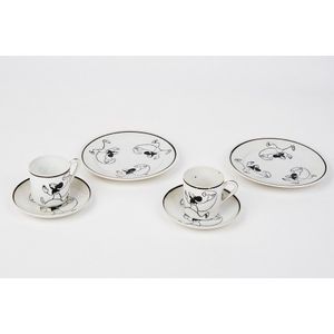 Pair of cup, saucer and cake plates, porcelain, decorated with…