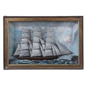 A tall ship diorama in wall-mounted case, 19th century, 38 cm…