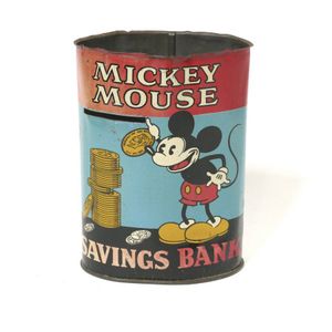 A vintage tin Mickey Mouse savings bank, early 1930s, made…
