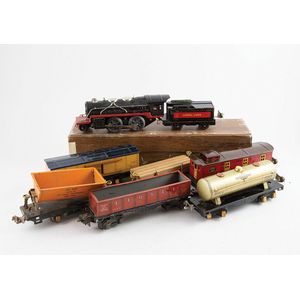 2-4-0 Tinplate Locomotive and Tender with six tinplate Lionel…