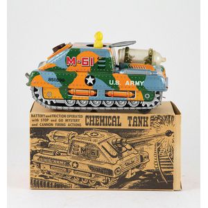 Taiyo M-4 Combat Tank - Tinplate Battery Toy - Militaria - Toys