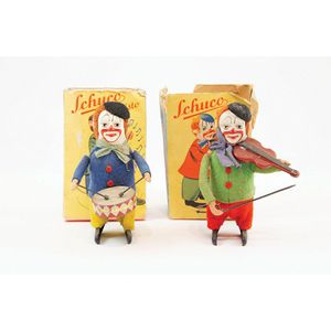Part Boxed Schuco Violin Playing Clown, tinplate, cloth…
