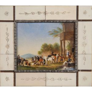 20th century miniature painting military encampment, signed,…