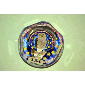 Whitefriars millefiori owl faceted paperweight (in original…