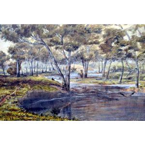 Fisherman's Riverscape - Watercolours, Other Works on Paper - Art