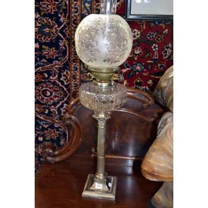 Banquet lamp with silver plated column, cut crystal font and…