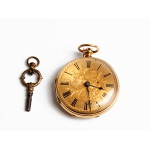 18ct Yellow Gold Open Face Pocket Watch with Key - Watches - Pocket ...