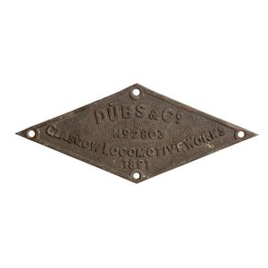 Dubs & Co, Glasgow, locomotive plate 2803, 1891. Diamond-shaped,…