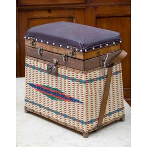 A 1960s French Weaved fishing basket, compartmental with button…