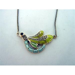 Silver Green and Blue Enamel Dragonfly Bracelet Insect Chain Link for Women