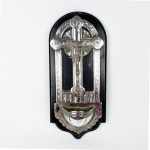 A 19th century silver plated wall mounted holy water font, with…