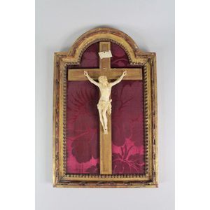 Antique French Ivory Jesus on crucifix, in gilt frame, 40 cm x…