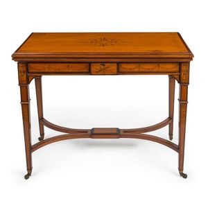 Sheraton Revival Satinwood Games Table with Marquetry Inlay - Tables ...