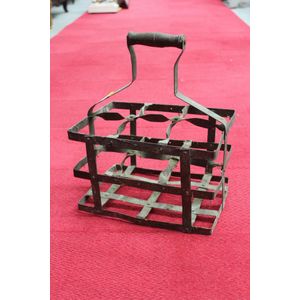 Antique French gal metal six bottle carry basket, 39 cm high…