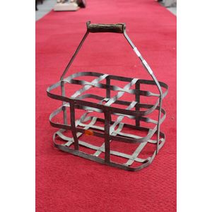 Antique French gal metal six bottle carry basket, 36 cm high…