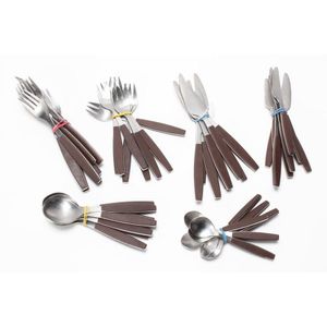 Georg Jensen stainless steel cutlery set, with brown handles…