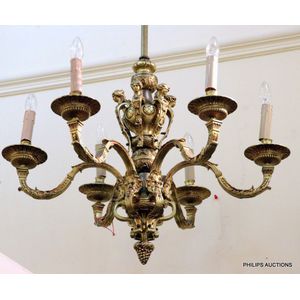 A Mazarin style six branch gilt bronze chandelier, later 19th…