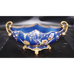 Carlton Ware bleu Royale floral gondola footed bowl, with twin…