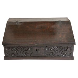 A Charles I oak desk box, mid-17th century, the top and hinged…