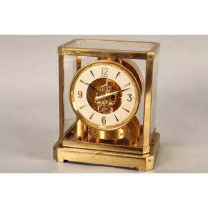 Circa 1967 Jaeger LeCoultre 8-Days Inline Table Gold Table Clock with Star  Dial