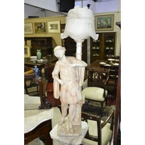 19th century carved marble and alabaster figural table light