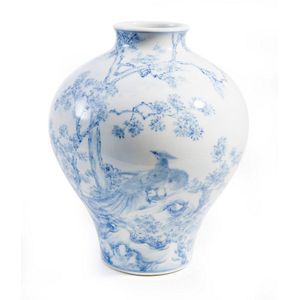 A Japanese blue and white Seto vase, Meiji period, ovoid form…