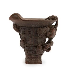 Ming-style Dragon Carved Bamboo Libation Cup - Zother - Oriental