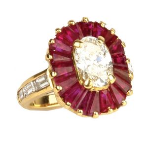 18ct. Gold Diamond and Ruby Cluster Dress Ring - Rings - Jewellery