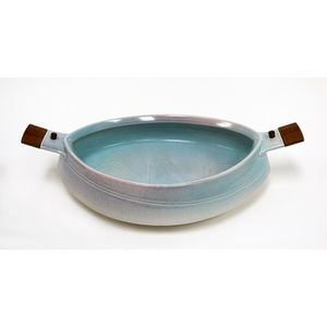 Chris Weaver, porcelain oval dish, with light blue glaze and a&hellip;