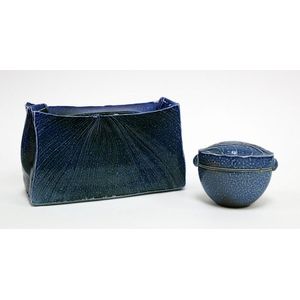 Chris Weaver, blue salt glazed slab vase and small lidded box,&hellip;
