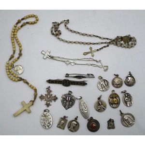 Collection rosary beads & religious medals including 3 various…