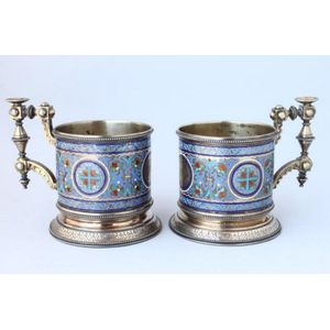 Fine pair of 19th century Russian silver and enamel tea cup…