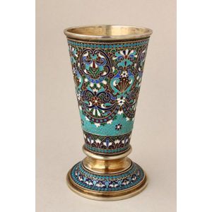 Good Russian silver and enamel pedestal beaker, of tapering…