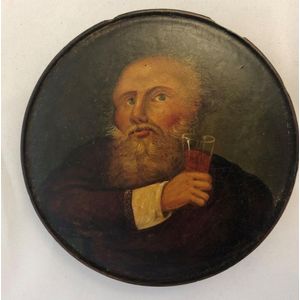 Georgian papier mache box and cover, of circular form, the…